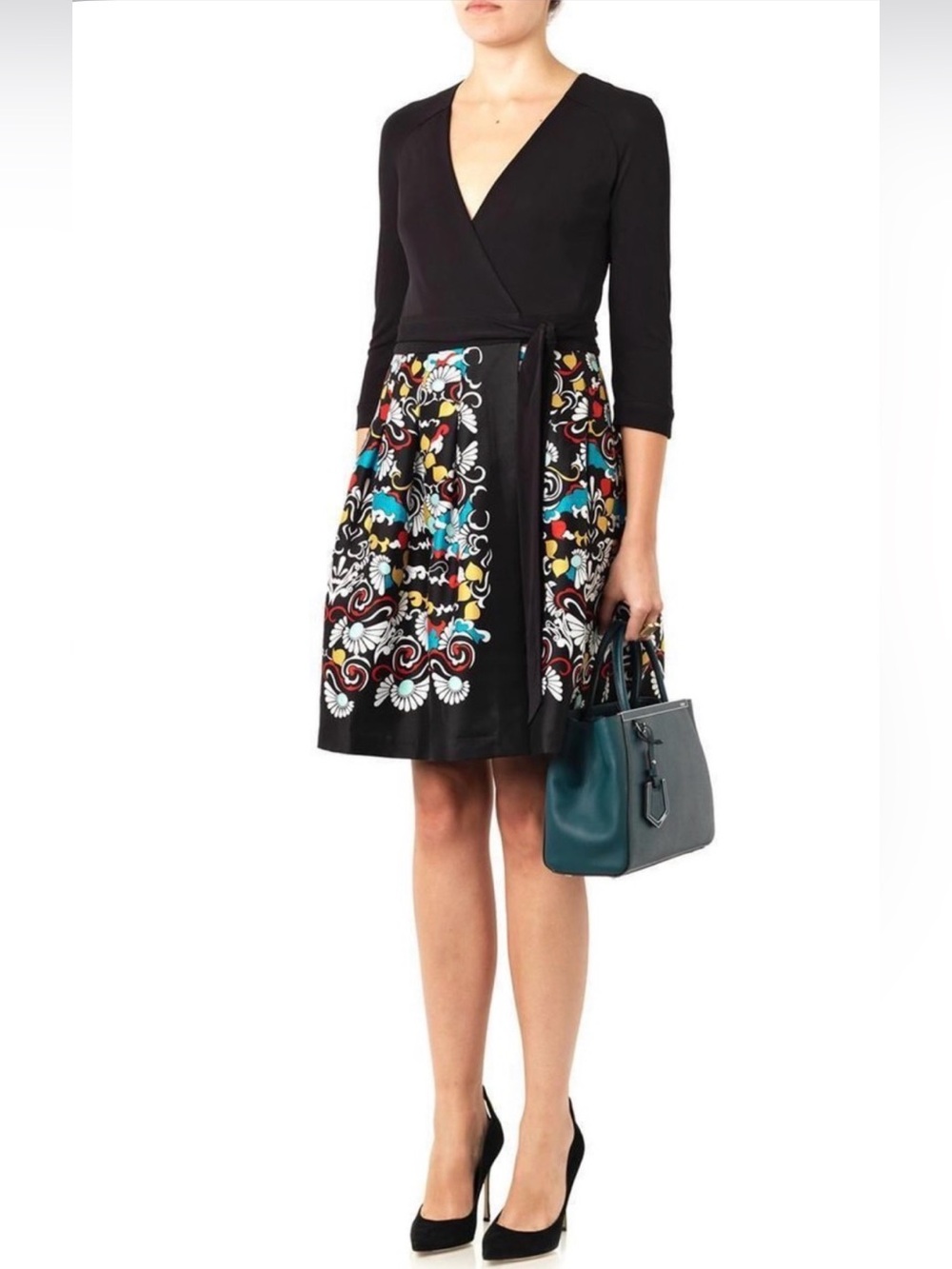 Diane von Furstenberg Ballet Russe Jewsey Silk Combo Pleated Dress 6